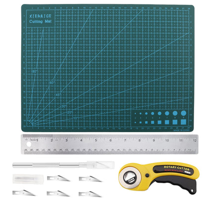 Smgda Rotary Cutter Set, 45mm Fabric Cutter, A4 Cutting Mat 11.8x8.6inch, Dual Scale Quilting Ruler and Craft Knife Set, Ideal for Crafting, Sewing, Scrapbooking, Patchworking