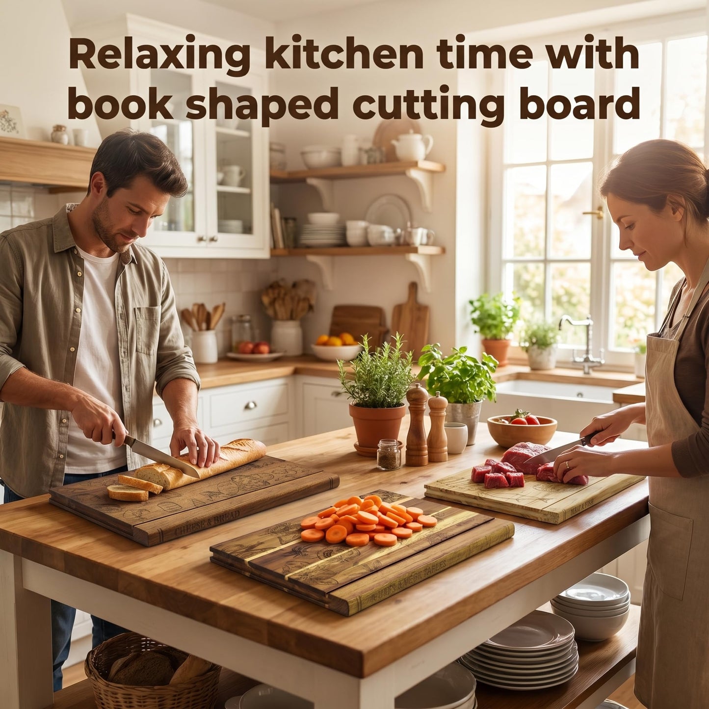 Wooden Book Cutting Board Set with Stand 3 Piece Wooden Cutting Boards Decorative Chopping Board Set for Kitchen Counter Fun Gift for Home Cooks