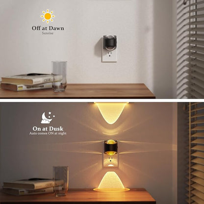 JandCase Night Lights Plug into Wall, 3000K Warm White Projector Night Light, Dusk to Dawn Sensor Night Light Plug in, Dimmable Night Light with Brightness Memory for Bedroom Hallway Stair Nursery