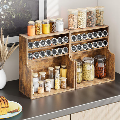 Simple Trending Spice Rack Organizer, 3 Tire Wood Kitchen Counter Shelves, Large Capacity Seasoning Storage Shelf for Countertop, Pantry, Kitchen, 7” W × 14.3” H, Brown