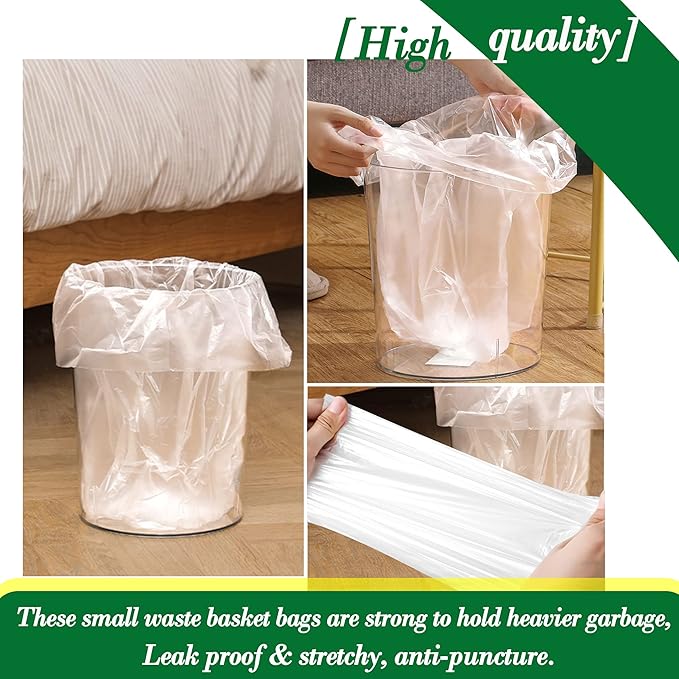 2.5 Gallon 120 pcs Small Clear Trash Bags, Strong 2.5 Gallon 2.6 Gallon Garbage