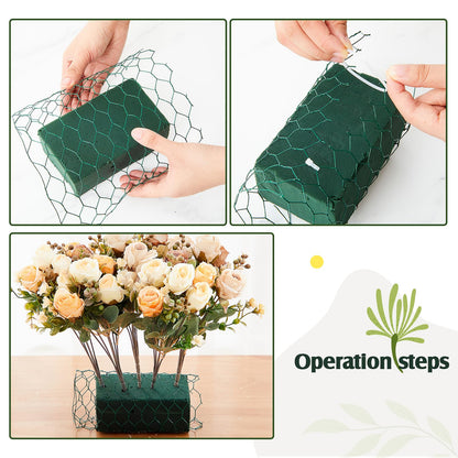 Jingmore 6 Pack Dry and Wet Floral Foam Blocks (7.8” L x 3.5” W x 2.4” H) and Chicken Wire for Flower Arrangements, 17.7 x 157 Inch Green Mesh for Wedding Birthday Decoration Garden Crafts