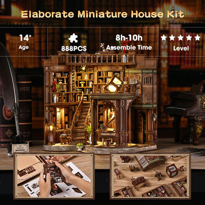 3DVASE Book Nooks for Adults, DIY Miniature Dollhouse Book Nook Kit, Model Kits Craft Kits for Adults, 3D Wooden Puzzle Book Nook Craft Bookshelf Decor, Adult Craft Kits Gift with Led Light