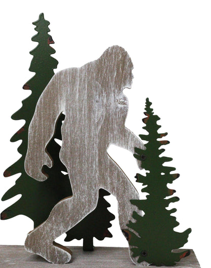Ebros Gift Rustic Western Forest Wildlife Myth Legend Bigfoot Sasquatch Big Foot by Pine Trees Wooden Silhouette Cutout Desktop Sculpture Accent