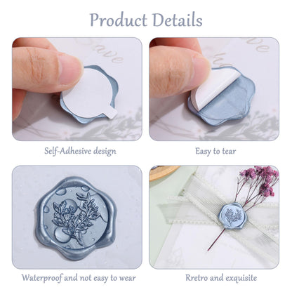 Yoption Eucalyptus Wax Seal Stickers, 50 Pack Metallic Blue Wax Seal Stickers Self Adhesive Envelope Seals for Wedding Party Birthday Christmas Invitations