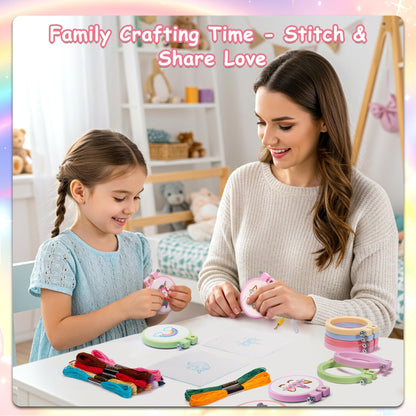 Pllieay 6PCS Embroidery Kit for Kids, Needlepoint Kits for Beginners with Pre-Printed Pattern, 6Pcs Hoop, Threads, Keychains and Instructions, Kids Cross Stitch Kits Supplies for Crafting