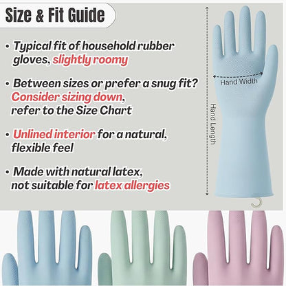 IMARU 3 Pairs Dishwashing Gloves with Hanging Hooks - Reusable Rubber Cleaning Gloves for Household & Kitchen & Gardening, Non-Slip & Waterproof & Durable (Medium)
