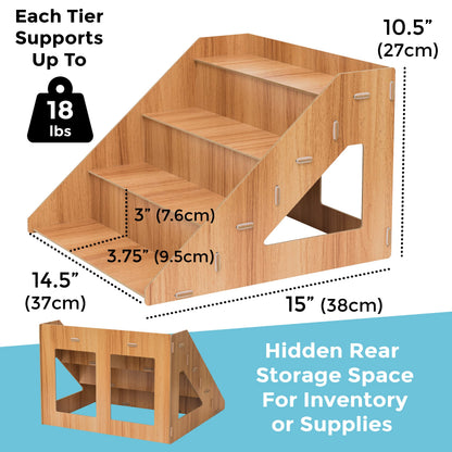 Tapeera 4-Tier Retail Wooden Display Riser - Farmers Market Craft Fair Display Rack - Candle Soap Display Stand for Craft Shows - Wood Countertop Pop Up Shop Display Rack for Tumblers Cupcakes Candy
