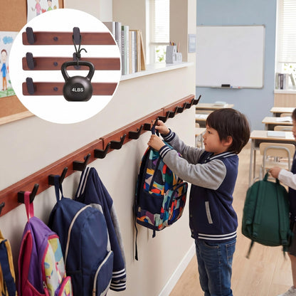 Chumia 4 Pcs Classroom Wall Backpack Hooks 17.7 Inch Wooden Heavy Duty Coat Hanger with 20 Hooks Deal Large Coat Rack Wall Mount Hanger for Back to School Organizer Hanging Backpack Hats Clothes