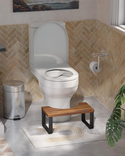 BLUEWEST Poop Stool, Acacia Wood Toilet Stool with Strong Steel Frame for Potty Training, 7 Inch Bathroom Step, Durable/Sturdy Support for Adults with Non-Slip Design