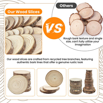 MARRTEUM 30Pcs 1.2"-3.1" Unfinished Natural Wood Slices, Round Wood with Tree Bark Discs Circles Cookies for DIY Arts & Crafts, Coaster, Christmas Ornaments, Rustic Wedding Decoration