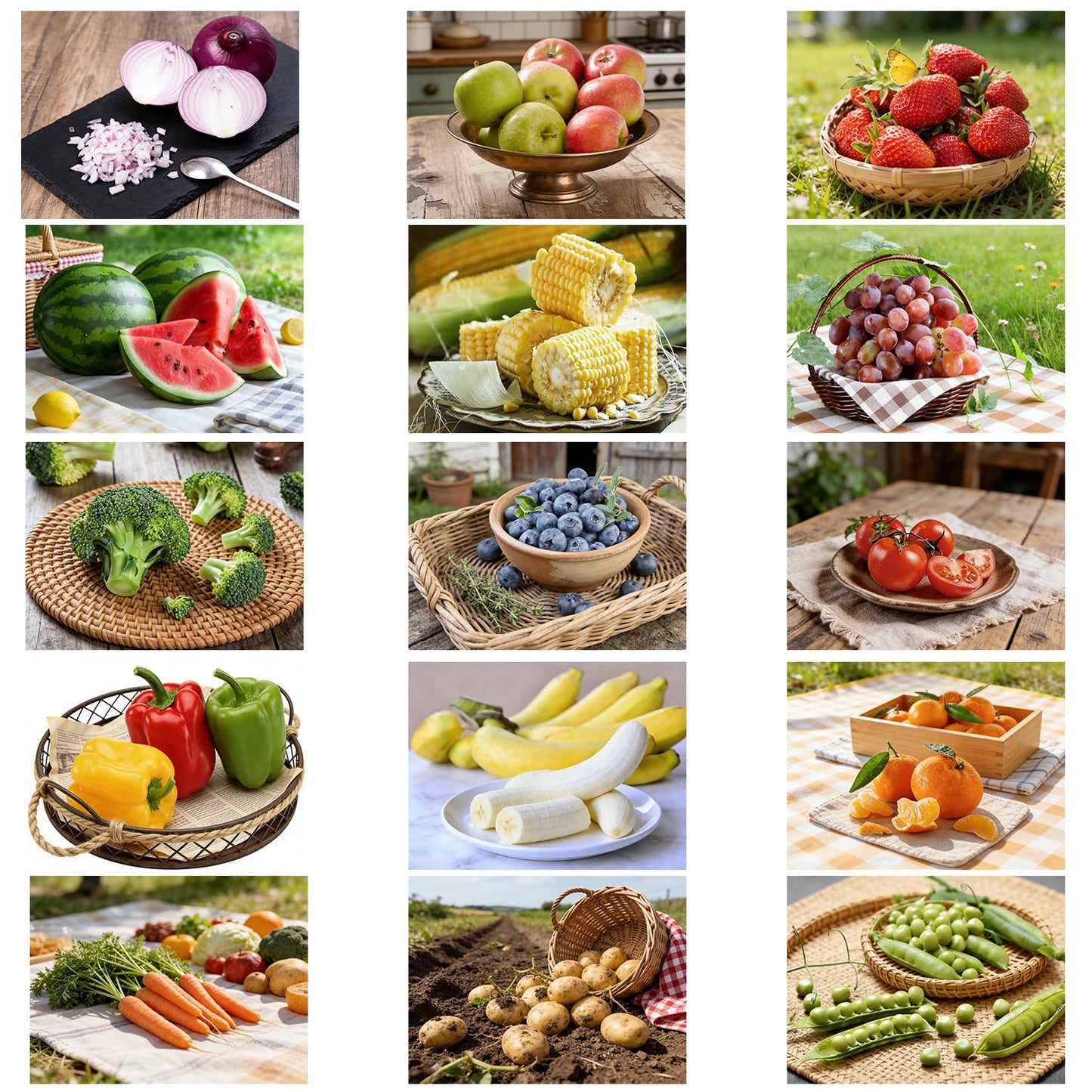 Quorivexa 15 Pcs Diversity Posters for Classroom Preschool Educational Learning Real Pictures for Daycare Home Multicultural Awareness(Fruit and Vegetable Posters Style)