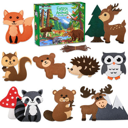 GOASION Sewing Kit for Kids, Woodland Animals Kids Sewing Kit, Pre Punched Design for DIY Hanging Decorations, Sewing Tit for Beginners Age 8-12, Boys & Girls Birthday Gift