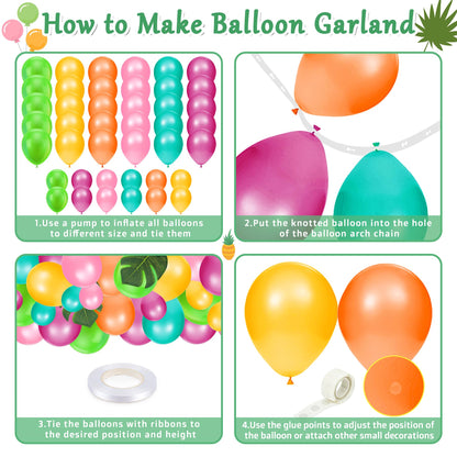165PCS Hawaiian Luau Party Decoration, Tropical Beach Party Decorations with Balloons, Aloha Party Decor, Summer Pool Party Supplies with Hawaii Table Skirt