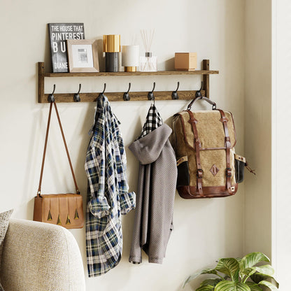 BAMEOS 35" L Wooden Coat Rack Wall Mount, Large Wall Coat Hooks with Shelf, Wall Hanging Shelf with 7 Dual Metal Hooks for Entryway, Bathroom, Kitchen, Living Room, Bedroom