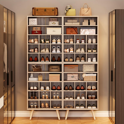 MIKORYS2X 5 Tiers Shoe Cubby, Shoe Storage Cabinet with 9 Cubbies, Wooden Shoe Rack Organizer with 2 Shelves and Legs, 10-15 Pairs, Freestanding Cubby Shoe Rack for Closet, Entryway, Bedroom, Natural