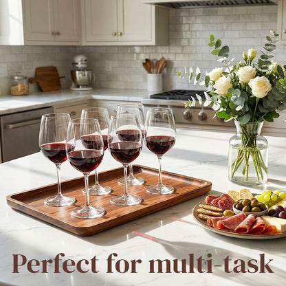 Premium Natural Teak Wood Medium Rectangular Serving Tray – Solid Wooden Display & Drink Tray 15.75 x 11.02 x 0.79 Inch with Raised Rim – Coffee, Wine, Food & Entertaining Tray for Kitchen & Home