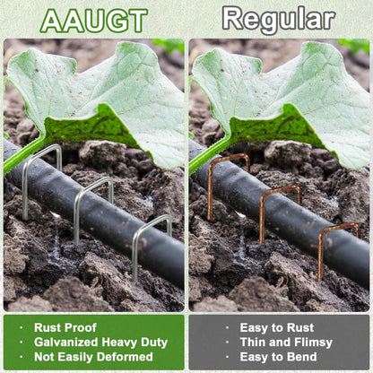 AAGUT 100 Pack 6 Inch Landscape Staples 11 Gauge Garden Staples, Galvanized Heavy Duty U-Shaped Sod Pins,Yard Ground Lawn Fence Stakes for Weed Barrier Fabric Irrigation Tubing