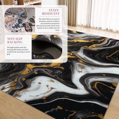EDGZKO Black White and Gold Rugs: 5x8 Feet Abstract Marble Swirl Area Rug Washable Modern Carpet Floor Mat for Livingroom Bedroom Diningroom Kitchen Dorm Office Classroom Laundry