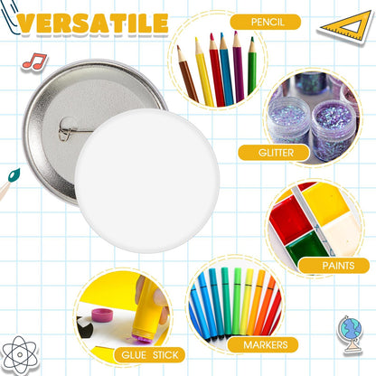 XunYee 20 Pcs Blank White Button Pins 2.25 Inch/ 58 mm DIY Craft Button with White Pins Design Making Kit for Crafts Valentines Supplies, DIY Badges