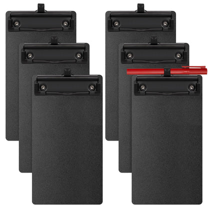 SBYURE 6 Pack Black Plastic Clipboards with Pen Holder A7 Size Small Clip Boards with Metal Clip Mini Clipboards in Bulk for Office, Restaurant,School and Laboratory