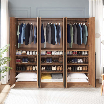 Manhattan Comfort Lee Modern Freestanding Closet 3.0 | Space-Saving Design with 3 Hanging Rod, 9 Shoe Shelves & 3 Basic Shelves | No Tool Assembly Storage Cabinet, 3 Piece Set, Golden Brown