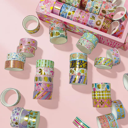 Puninoto 60 Rolls Floral Washi Tape Set,Flower Patterns Decorative Skinny Blooms Masking Tapes with Gold Foil Supplies for Arts,Scrapbook,Planner,DIY Arts and Crafts,Gift Wrapping