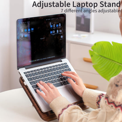 Mayhas Portable Book Stand for Reading, Adjustable Wooden Laptop Stand. Foldable Desktop Stand for Cookbook, Fits All Books (Walnut, Chinoiserie Simple)
