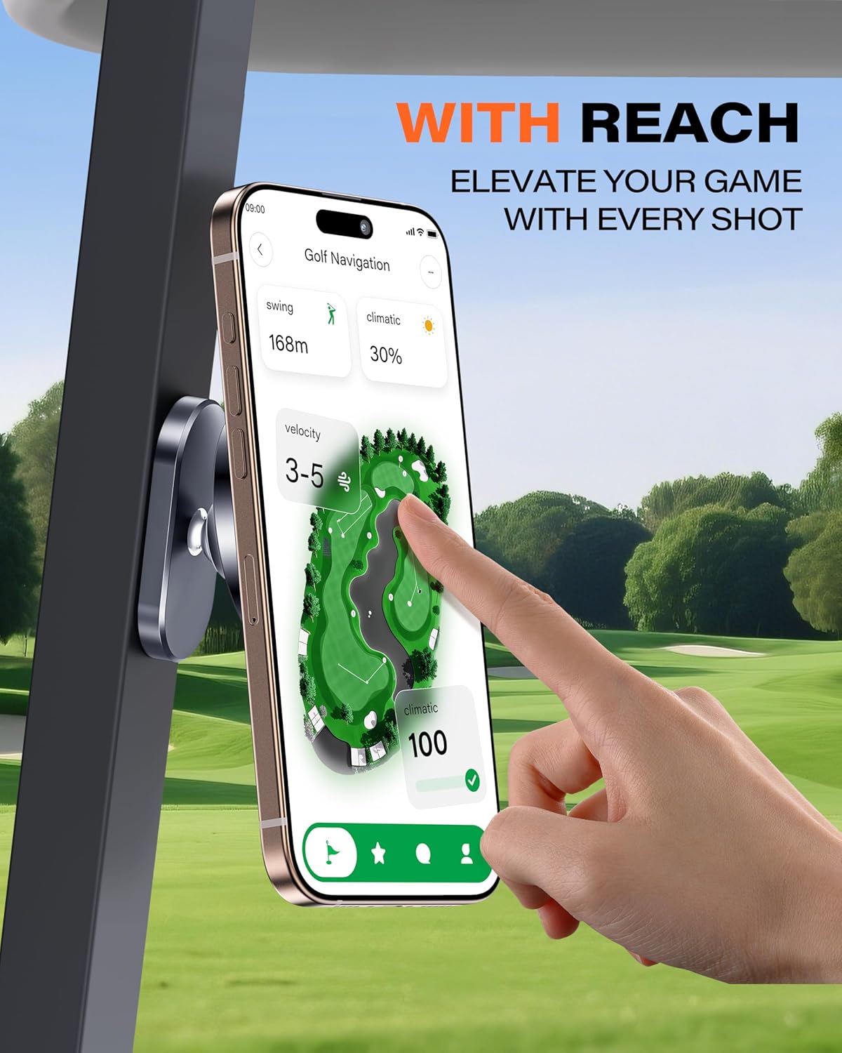 A2C Alloy Magnetic Golf Cart Phone Holder Compatible with MagSafe iPhone 16 Pro Max Plus 15 14 13 12 Mini Fits EZGO, Club Car, Yamaha, Icon, Golf Cart Accessories Essentials Gift for Friend Men Women