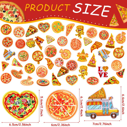 Tigeen 48 Pcs Pizza Iron on Patches Cute Pizza Bulk Embroidered Patches for Hats Clothes Repair Kit Sew on Applique DIY Accessory for Backpack Pants Jeans