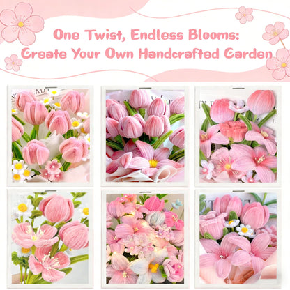 ZFTFZ 500+ Pcs Pink Pipe Cleaners Craft, Premium Chenille Stems Flower Making Kit with Wrapping Paper & Floral Tape, DIY Tulip Rose Bouquet Arts and Crafts Supplies for Adults Beginners Gifts
