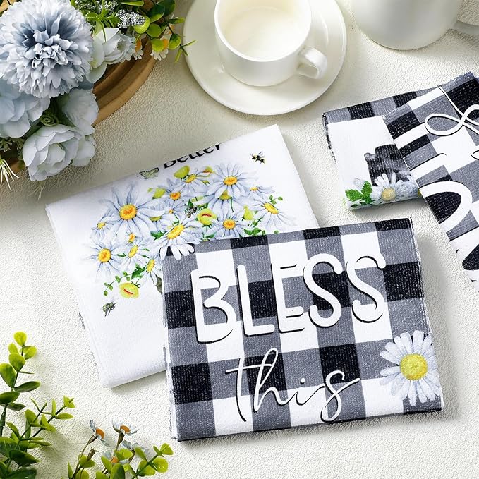 Geyoga 6 Pcs Spring Floral Kitchen Towels Flamingo Dish Hand Towels Sunflower