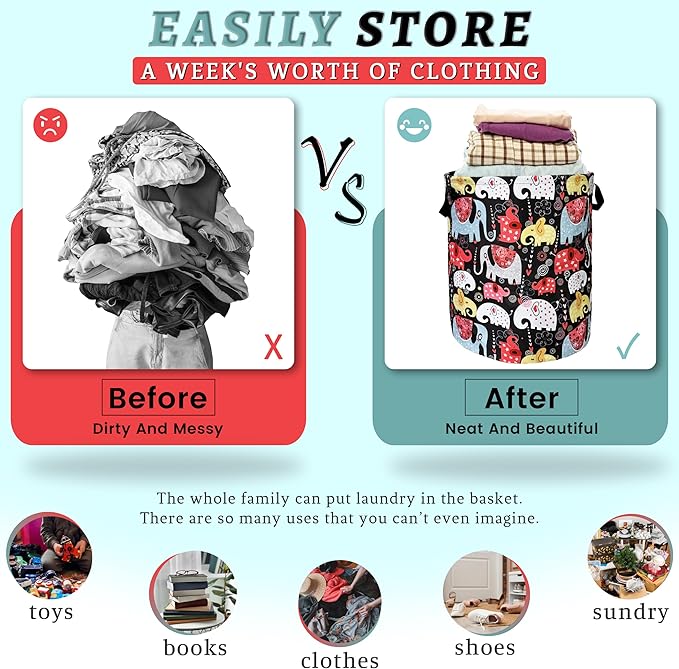 Colorful Elephant Laundry Basket Foldable