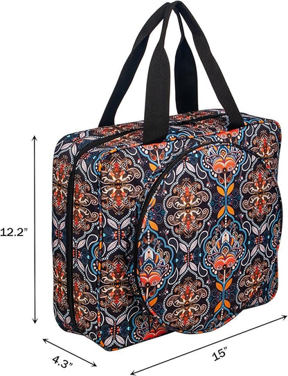 Portable Craft Kits Storage Bag Cross Stitch Starter Kits Embroidery Project Bag Embroidery Tool Storage Tote with Multifunctional Pockets, Bag Only (Colorful Pattern)