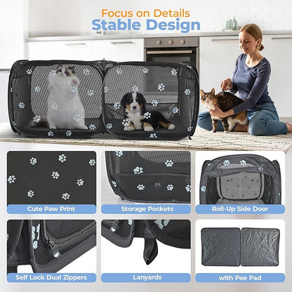 2-in-1 Dog Playpen 73.5''Pop Up Cat Pet Playpen, Assembly-Free Indoor Outdoor Kitten Enclosure, Breathable Cat Cage Portable Puppy Tent Crates,Spacious Kennel for Small Animals, No Confinement Feel(L)