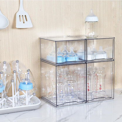 Vtopmart 7.6" H Clear Stackable Storage Drawers, 4 Pack Plastic Organizers Bins for Skincare, Cosmetics,Beauty Supplies,Ideal for Vanity, Bathroom,Kitchen Countertop,Cabinet Organization
