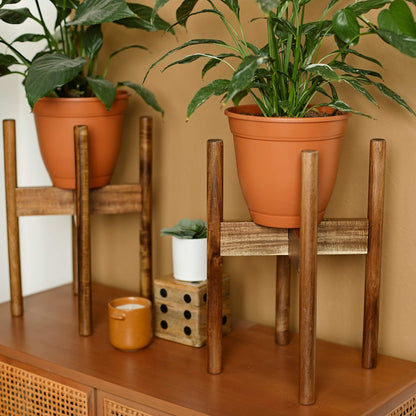 RAINBLELAND Acacia Hardwood Adjustable Plant Stand Indoor, Planter Stand Pot, Mid Century Modern Planter Holder for Indoor Plants, Outdoor Pedestal fits 8 9 10 11 12 Inches Pots, Wooden Pedestal Only