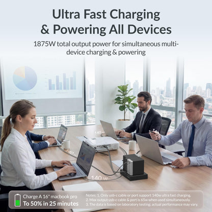 Gitryin Laptop Charging Station, 3 * 140W, 65W, 40W Retractable USB C Chargers, 10 Type C Ports with Cooling Power Strip, 525W Charging Hub