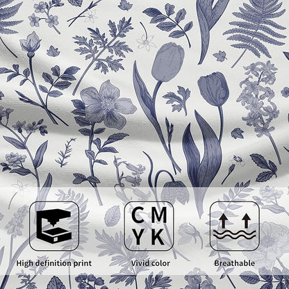 Spring Floral Hand Towels for Bathroom Set of 2 Blue White Flower Leaves