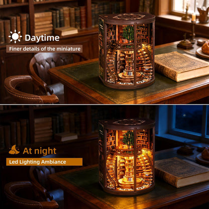 CRIOLPO Book Nook Kits for Adults - Book Nook Kit Bookshelf Decor DIY Miniature House Kit for Bookshelf - Craft Kits for Adults Booknook Model Kits Tiny House Arts and Crafts with LED Lights