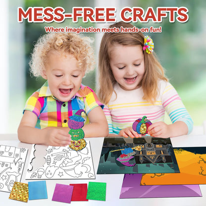 Halloween Crafts for Kids Foil Art No Mess Foil Craft Toy for Kids Ages 4 5 6 7 8 9 10, DIY Activity Kit with Spooky Ghosts, Pumpkins & Bats,Halloween Party Favors Toys & Games for Boys and Girls