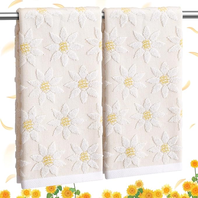 2 Pack Sunflower Hand Towels for Bathroom 14 x 29 in Spring Floral Flower