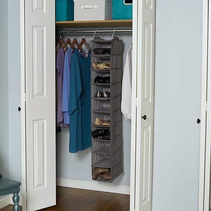 Household Essentials 10-Shelf Wide Hanging Shoe Organizer, Soft and Durable