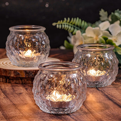 DARJEN Clear Votive Candle Holders Set of 24- Round Glass Candle Holders Bulk for Tea Light Candle, Diamond Texture Candle Votives for Wedding Centerpiece, Living Room & Home Table Decor
