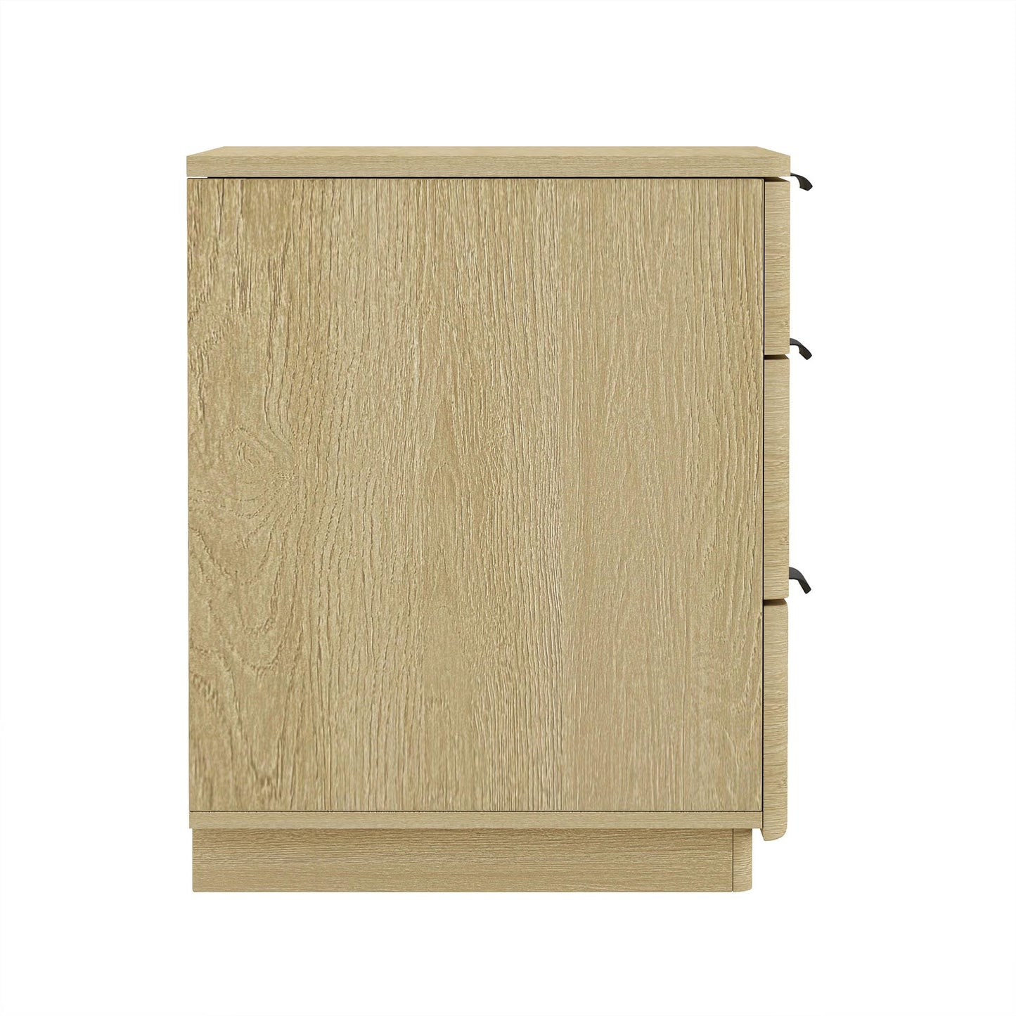 Manhattan Comfort Payton Modern 3-Drawer Nightstand with Raised Base and Rounded Corners, Boho End Table, Scandinavian Nightstand for Bedroom, or Living Room in Natural Oak Finish with Black Handles
