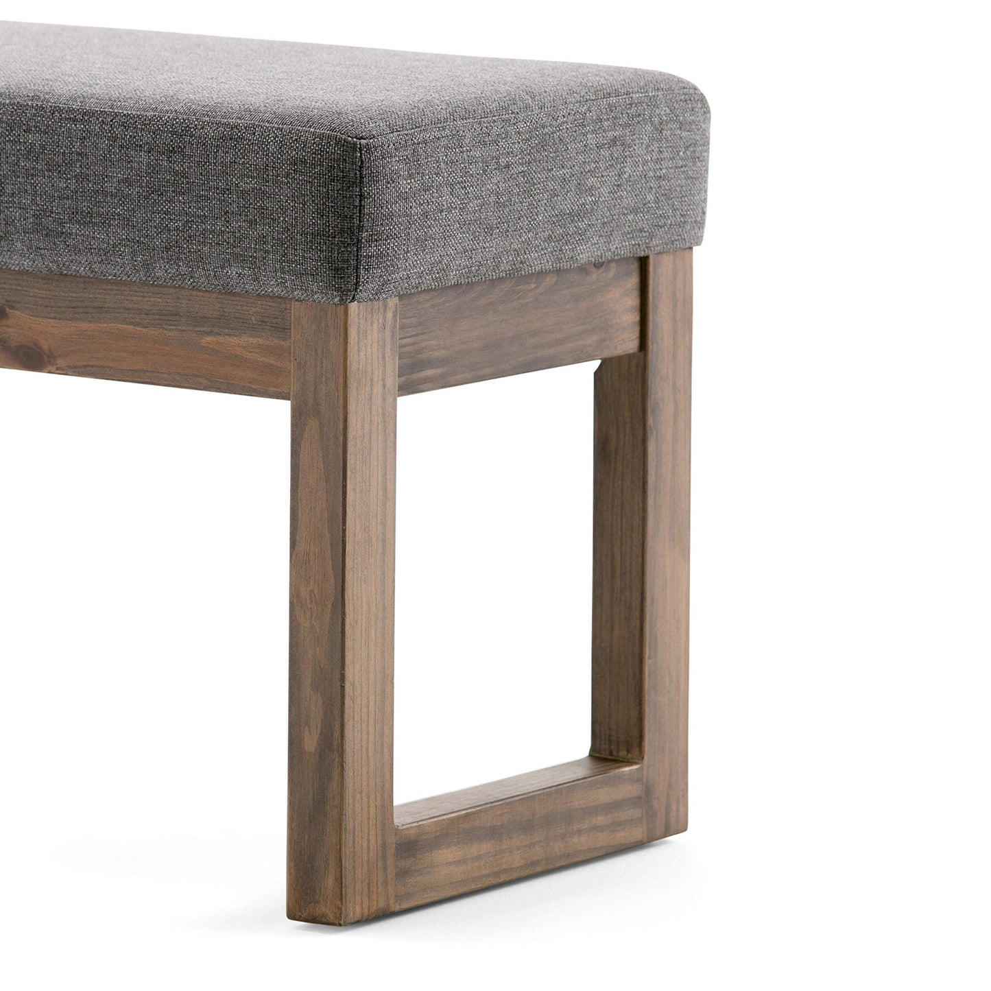 SIMPLIHOME Milltown Small Ottoman Bench - 27" Wide x 18" High Upholstered Linen Look Fabric Rectangle Footstool Ottoman in Grey, Contemporary Bench for Entryway with Cushioned Seat, Assembled