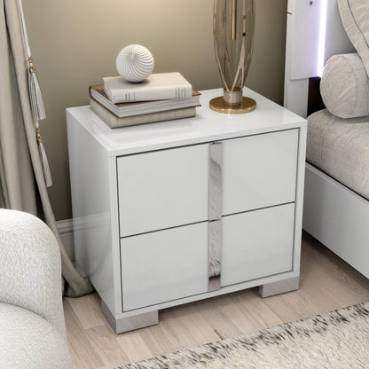 Furniture of America Alistair Modern Wood Nightstand with 2 Drawers and Vertical Chrome Handles, Large Bedside Table, Wooden Night Stand for Bedroom, Guest Room, Dorm, No Assembly Needed, White
