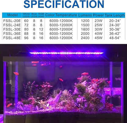 OYO WATER Aquarium LED Light 24 Inch with Timer, 24/7 Cycle, 5 Dimmable Brightness, Sunrise/Sunset Simulation for 10/20/30/55 Gallon Fish Tank