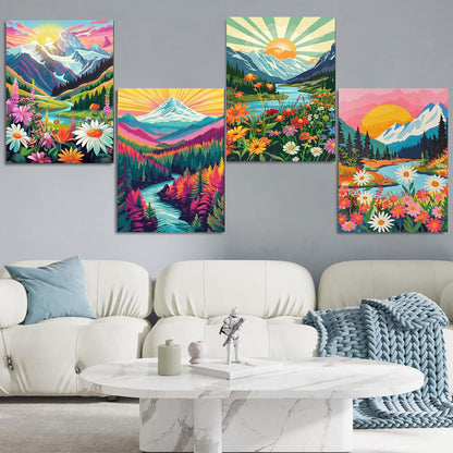 Jethami 4 Pack Paint by Numbers for Adults, Mountains Lake Sunset Landscape DIY Art Kits for Beginners, 8x12 in Framed Canvas for Home Decor