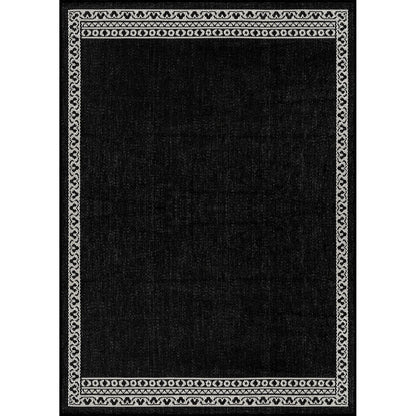 Washable Outdoor Rug 5x7 Modern Area Rugs Outdoor Carpets Bordered Pattern Non Shedding Waterproof Easy Clean Patio Deck Porch Living Room Bedroom Garden RV (5 X 7 Black)